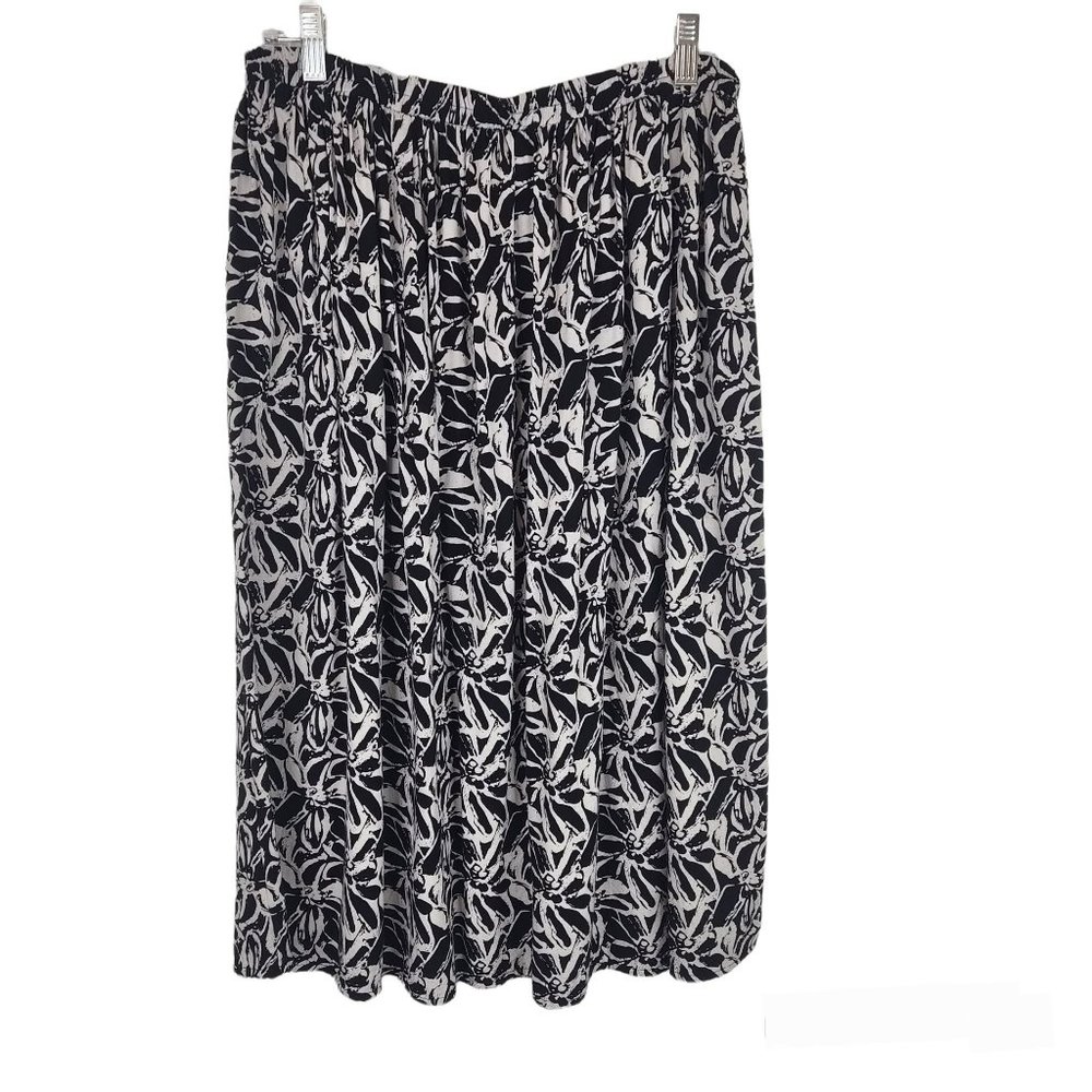 Blair Womens Skirt Black Cream Size L Rayon A Line Elastic Waist Career